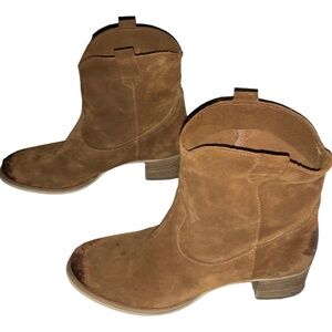 SUNDANCE Catalog LEANN Cognac Brown Distressed Western Ankle Boots Size 41
